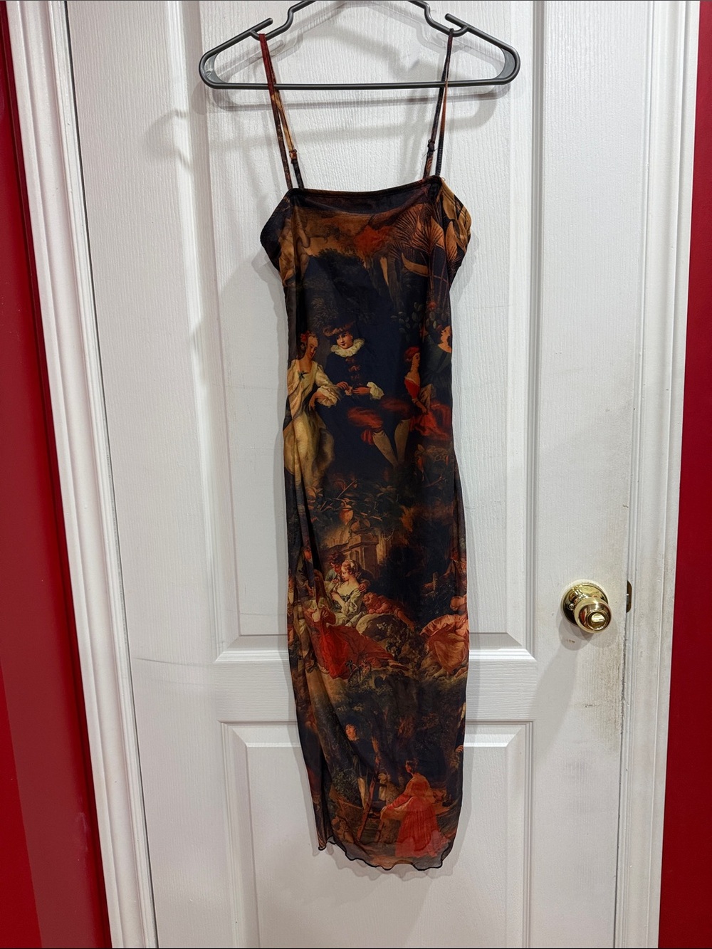 SHEIN Black & Brown Renaissance Print Slip Maxi Dress